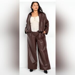 Women's Mid-Rise Wide Leg Faux Leather Pull-On Pants - Future Collective